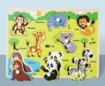 Puzzle din lemn cu maner Animale SY-S924