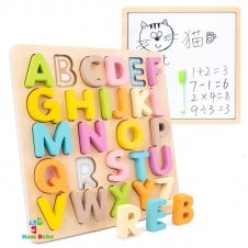 Tablita magnetica si Puzzle Alfabet din lemn Invatare Litere mari