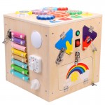 Cub educativ Montessori din lemn cu 25 activitati Busy Green Box - HAM BEBE