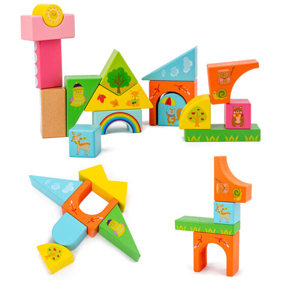 Cutiuta lemn cu forme geometrice ilustrate padurea3-Jucarii din Lemn si Montessori