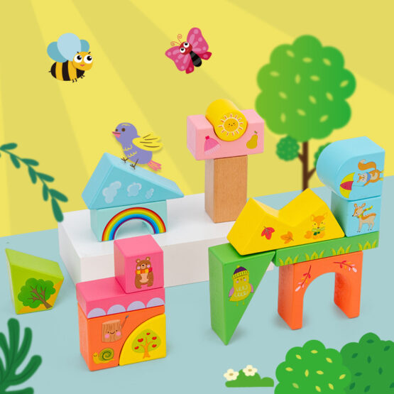 Cutiuta lemn cu forme geometrice ilustrate padurea5-Jucarii din Lemn si Montessori