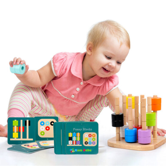 Joc logic constructii spatiale si potrivire culori9-Jucarii din Lemn si Montessori