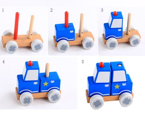 Masinute din lemn cu stivuire cuburi ambulanta politie vehicule10-Jucarii din Lemn si Montessori