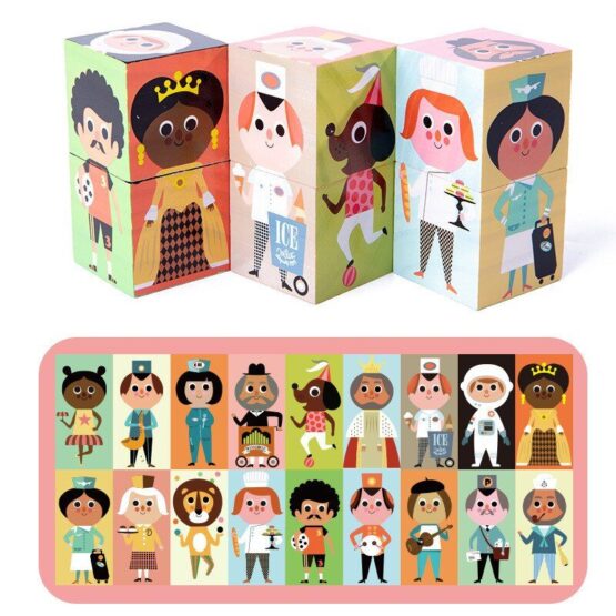 Set cuburi puzzle meserii cubes en bois2-Jucarii din Lemn si Montessori
