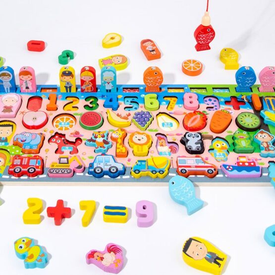 Joc din lemn cu activitati Puzzle si Pescuit Magnetic Happy World - HAM BEBE