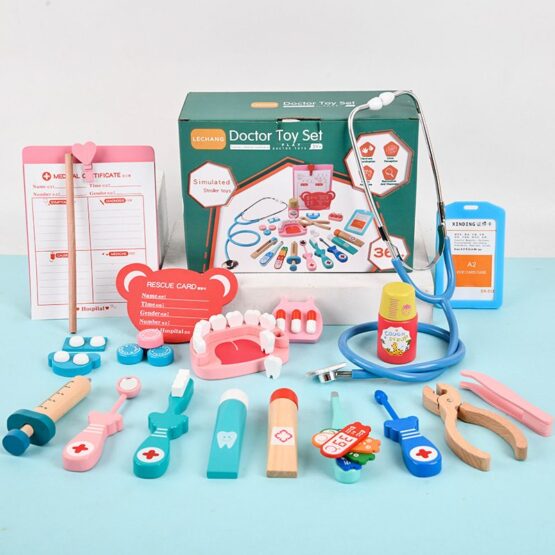 Jucarie trusa doctor stomatolog dentist din lemn copii1-Jucarii doctor copii
