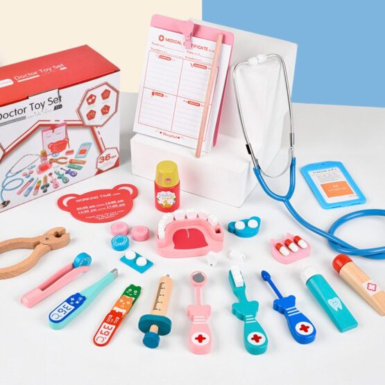 Jucarie trusa doctor stomatolog dentist din lemn copii2-Jucarii doctor copii
