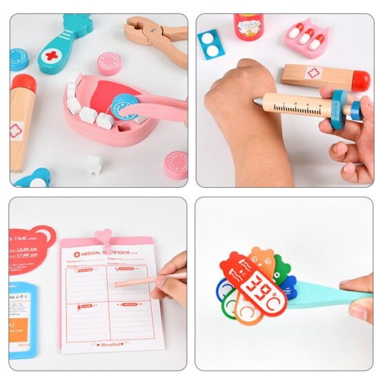 Jucarie trusa doctor stomatolog dentist din lemn copii4-Jucarii doctor copii