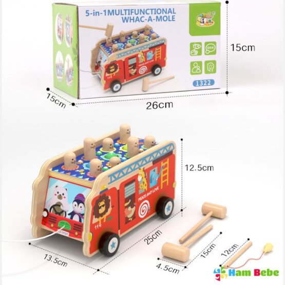 Masina pompieri jucarie lemn 5 in 1 Prinde Cartita Whac a Mole - HAM BEBE