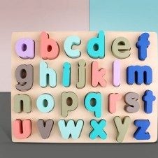 Puzzle lemn 3d litere mici pastel piese groase-Jucarii Dexteritate