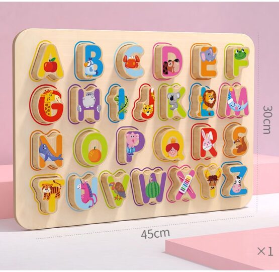 Puzzle lemn alfabetul ilustrat litere 3d mwz1-Jucarii Dexteritate