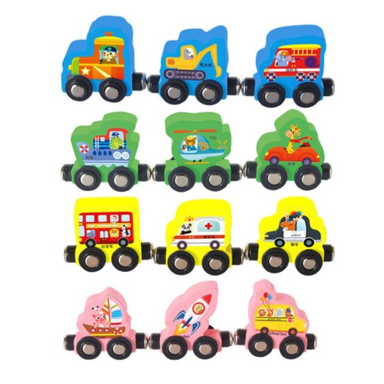 Trenulet din lemn cu magnet vehicule vesele6-Jucarii din Lemn si Montessori