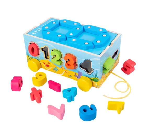 Jucarie de tras din lemn educativa camion cu sortator forme digital building blocks car8-Jucarii de tras si impins