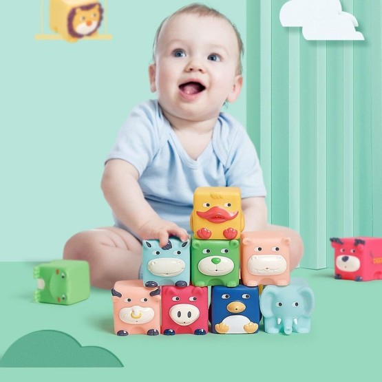 Cuburi moi bebelusi cu animale - Set 9 cuburi in forma de Animalute