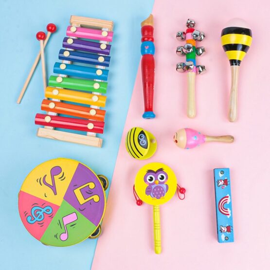 Set 9 instrumente muzicale jucarii din lemn cu ladita3-Instrumente muzicale