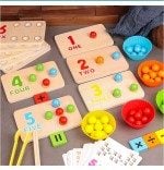 Joc educativ de inemanare cu bile si numere matematica cognitive game2-Jucarii din Lemn si Montessori