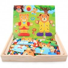 Joc mozaic din lemn si puzzle Imbraca Ursuletii - HAM BEBE