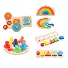 Pachet Puzzle Montessori cu forme geometrice cu buton - HAM BEBE