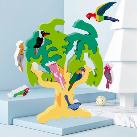 Puzzle 3d cu copac cu pasari joc din lemn educativ3-Jucarii din Lemn si Montessori
