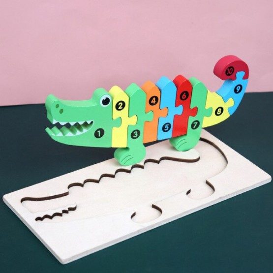 Puzzle lemn cifre crocodil puzzle numerotat cu piese groase2-Jucarii din Lemn si Montessori