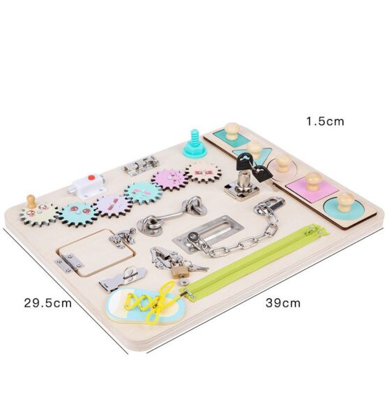 Busy board montessori placa cu activitati pastel 4-Jucarii din Lemn si Montessori