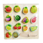 Puzzle din lemn cu fructe de taiat si cutit 15 piese