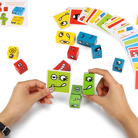 Set cuburi colorate lemn expresii faciale6-Jucarii din Lemn si Montessori