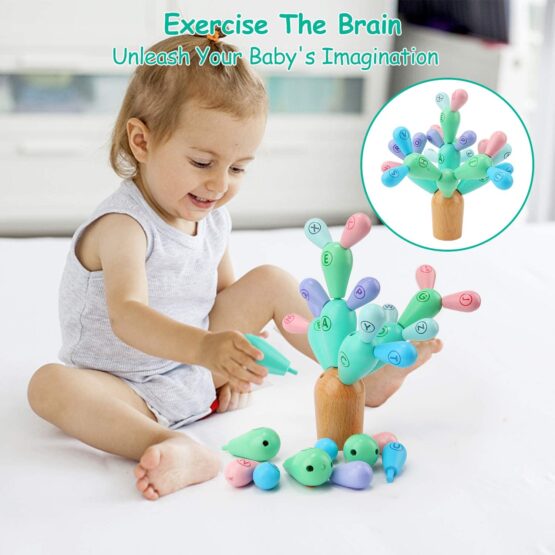 Joc cactus in echilibru jucarie educativa pastel2-Jucarii din Lemn si Montessori