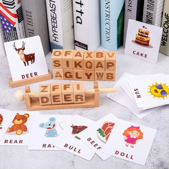 Joc montessori cuburi cu litere word pair learning3-Jucarii din Lemn si Montessori