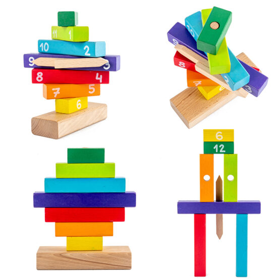 Ceas jucarie din lemn stivuire rainbow3-Jucarii din Lemn si Montessori