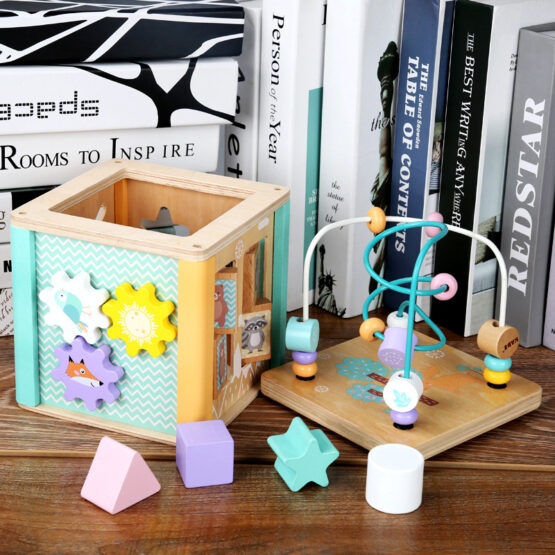 Cub activitati din lemn activity box 5 in 1 kabi8-Centre activitati