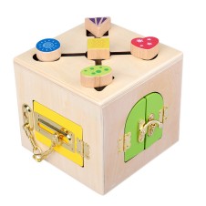 Cub montessori cu incuietori si labirint-Jucarii din Lemn si Montessori