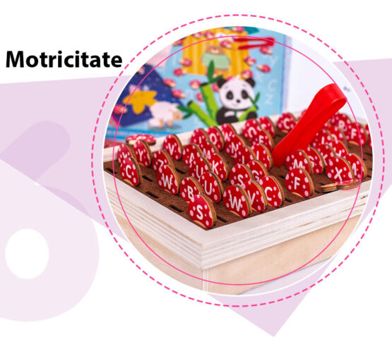 Joc educativ motricitate si invatare alfabet ciupercutele6-Jucarii din Lemn si Montessori