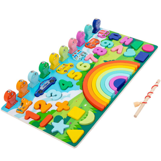 Joc logaritmic 5 in 1 curcubeul cifre forme masinute pescuit magnetic4-Jucarii din Lemn si Montessori