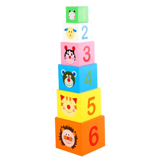 Set 6 cuburi turn din lemn cu cifre si animale1-Jucarii din Lemn si Montessori