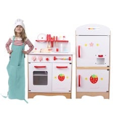 Set bucatarie de jucarie si frigider jumbo deluxe kitchen white strawberry1-Jucarii din Lemn si Montessori