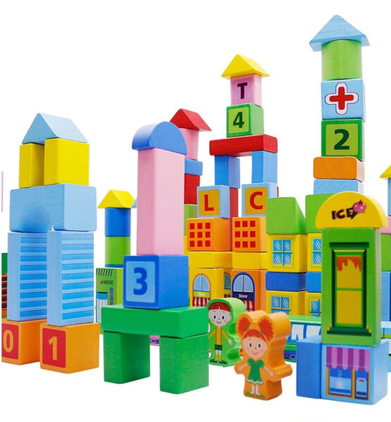 Set 100 cuburi lemn oraselul beilaluna smart town3-Cuburi constructie