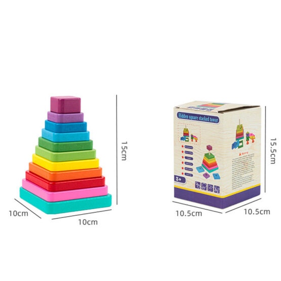 Turn rainbow patrat stivuire curcubeu3-Jucarii din Lemn si Montessori