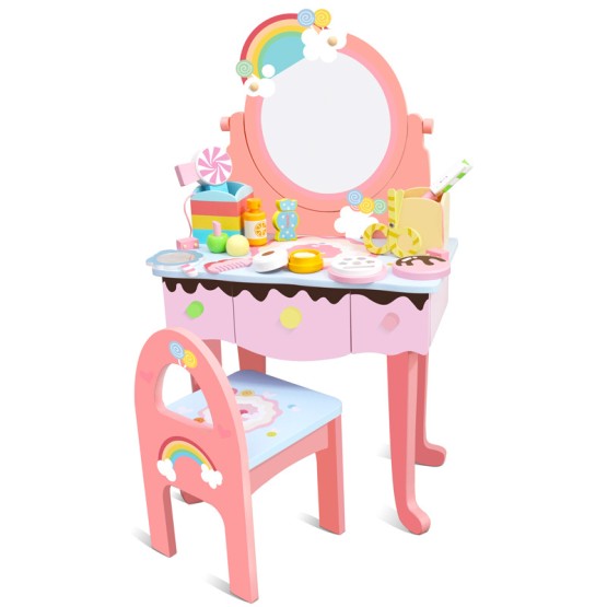 masuta frumusete cu oglinda si scaunel pentru copii candy rainbow3