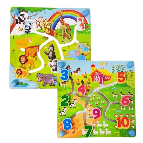 puzzle labirint educativ cu doua fete cifre si jungla
