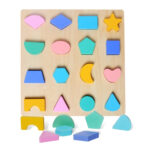 Puzzle Forme Geometrice din lemn piese groase Pastel 16 forme - HAM BEBE