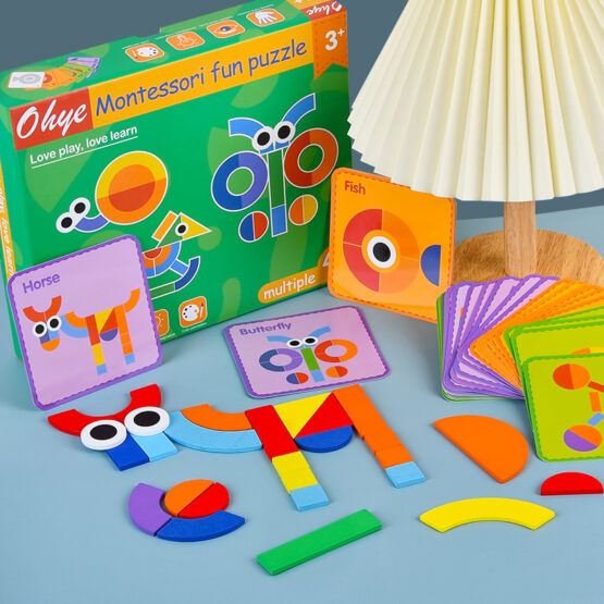 Puzzle tangram montessori ohye 40 piese verde3-Jucarii din Lemn si Montessori