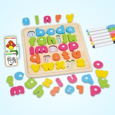 Puzzle litere mici Alfabet si tablita magnetica, puzzle magnetic si cartonase Kidus - HAM BEBE