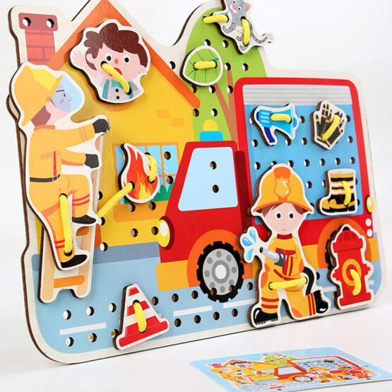 Joc snuruit pompierii joc din lemn fire threading board3-Jucarii din Lemn si Montessori