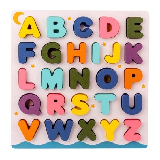 Puzzle Alfabet incastru din lemn 3D cu litere mari si ilustratii WD - HAM BEBE