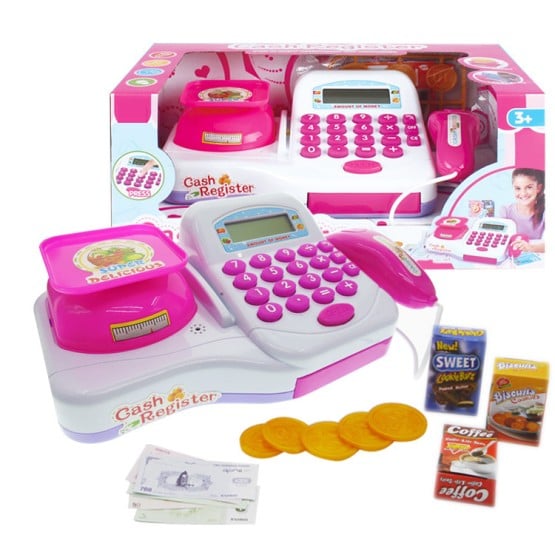 casa de marcat jucarie electronica pentru copii cash register roz