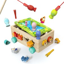 Masinuta de jucarie din lemn cu activitati si joc de pescuit animal fishing1-Jucarii de tras si impins