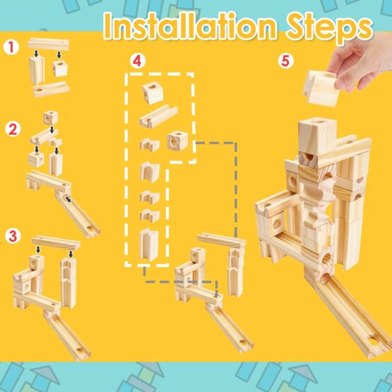 Set constructii din lemn si bile din sticle marble run joc educativ si stem onshine 60 piese5-Jucarii din Lemn si Montessori