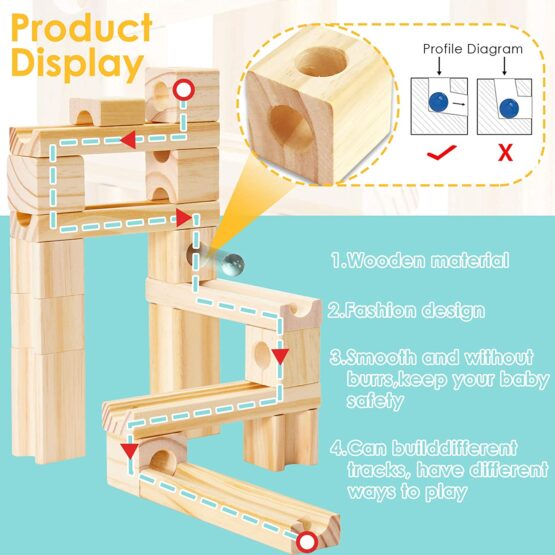 Set constructii din lemn si bile din sticle marble run joc educativ si stem onshine 60 piese8-Jucarii din Lemn si Montessori