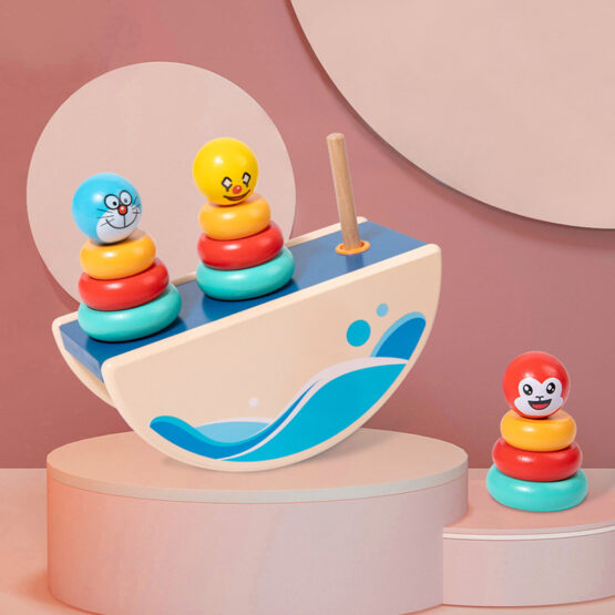 Joc din lemn de echilibru Set 3 turnulete rainbow de stivuire - HAM BEBE